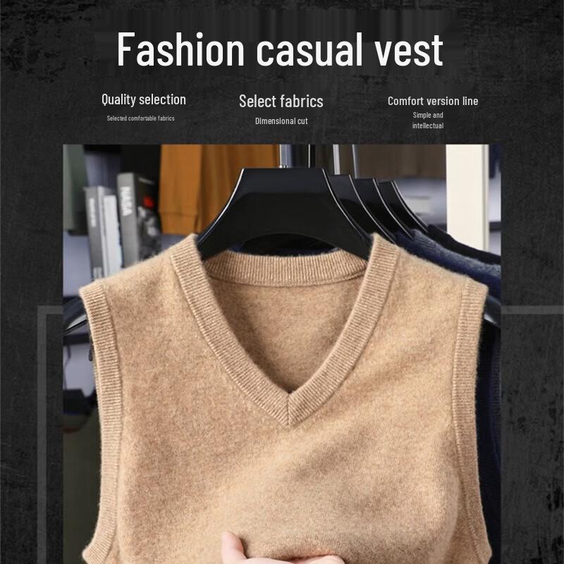 Hengyuanxiang Men's 100% Cashmere V-Neck Sleeveless Sweater Vest