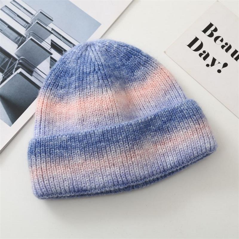 Tie-dye Knitted Wool Hats for Children In Autumn and Winter Show Their Faces. Hundred Small Retro Gradual Changes Baotou Cold Hat Cover Head Warm Hat