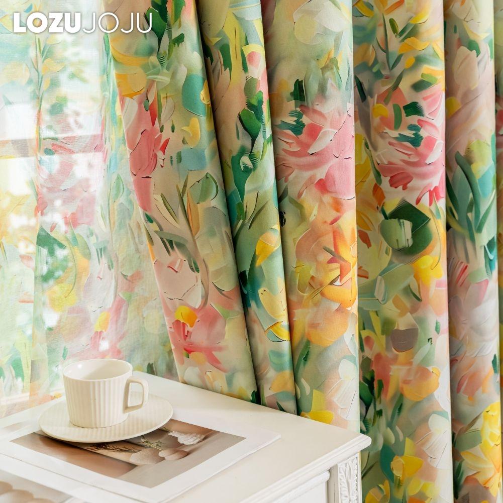 1PC LOZUJOJU European Pastoral Style Printed Colorful Curtains Full Blackout Curtains for Bedroom Living Room Balcony Window for Home Decor