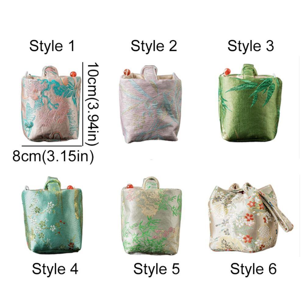 Chinese Style Brocade Storage Bag Makeup Bag Embroidered Handbag Hanfu Teacup Cloth Pouch  Travel