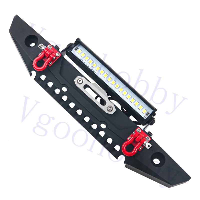 Metal Front Bumper with Lights Bar Tow Trailer for Traxxas TRX-4 Axial SCX10 90046 90047 SCX10 II 1/10 RC Crawler Car