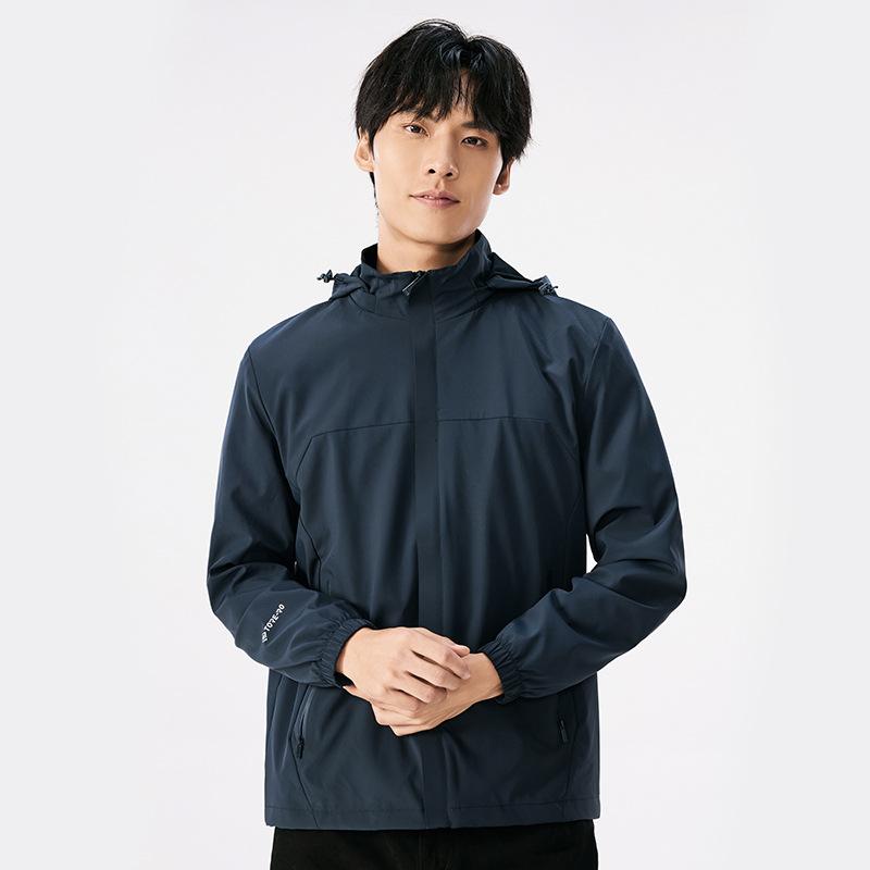 24 Spring and Autumn Thin Elastic Windbreaker Men's and Women's Outdoor Windproof and Water-proof Lined Breathable Mesh Hooded Top Jacket