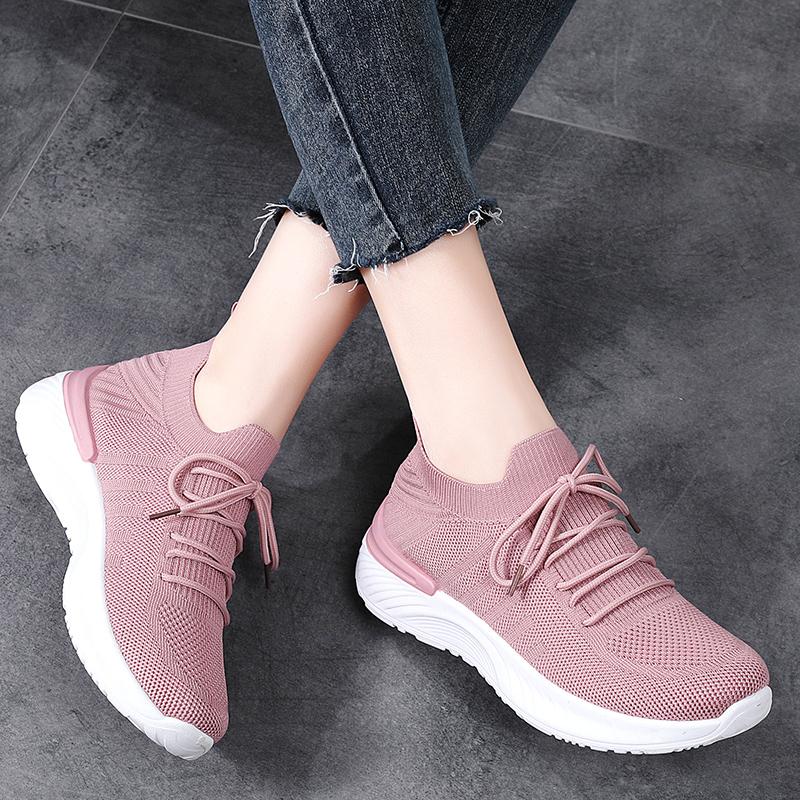 Breathable Mesh Women Running Shoes Lightweight Casual Sports Shoes Knitted Flats Walking Socks Shoes