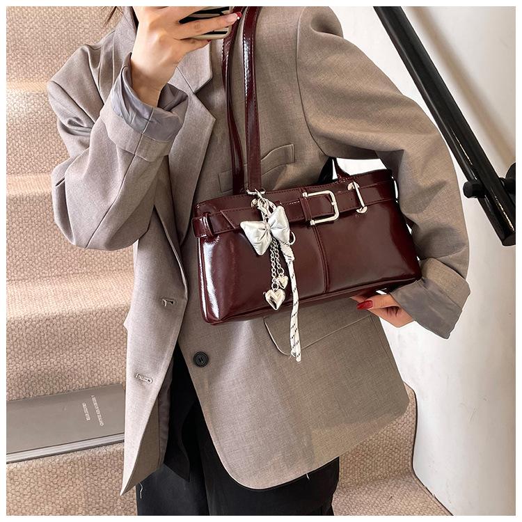 Belt Buckle Design Shoulder Satchels Bag For Women 2025 New In Luxury Designer Handbags Branded Fashion Totes With Pendant