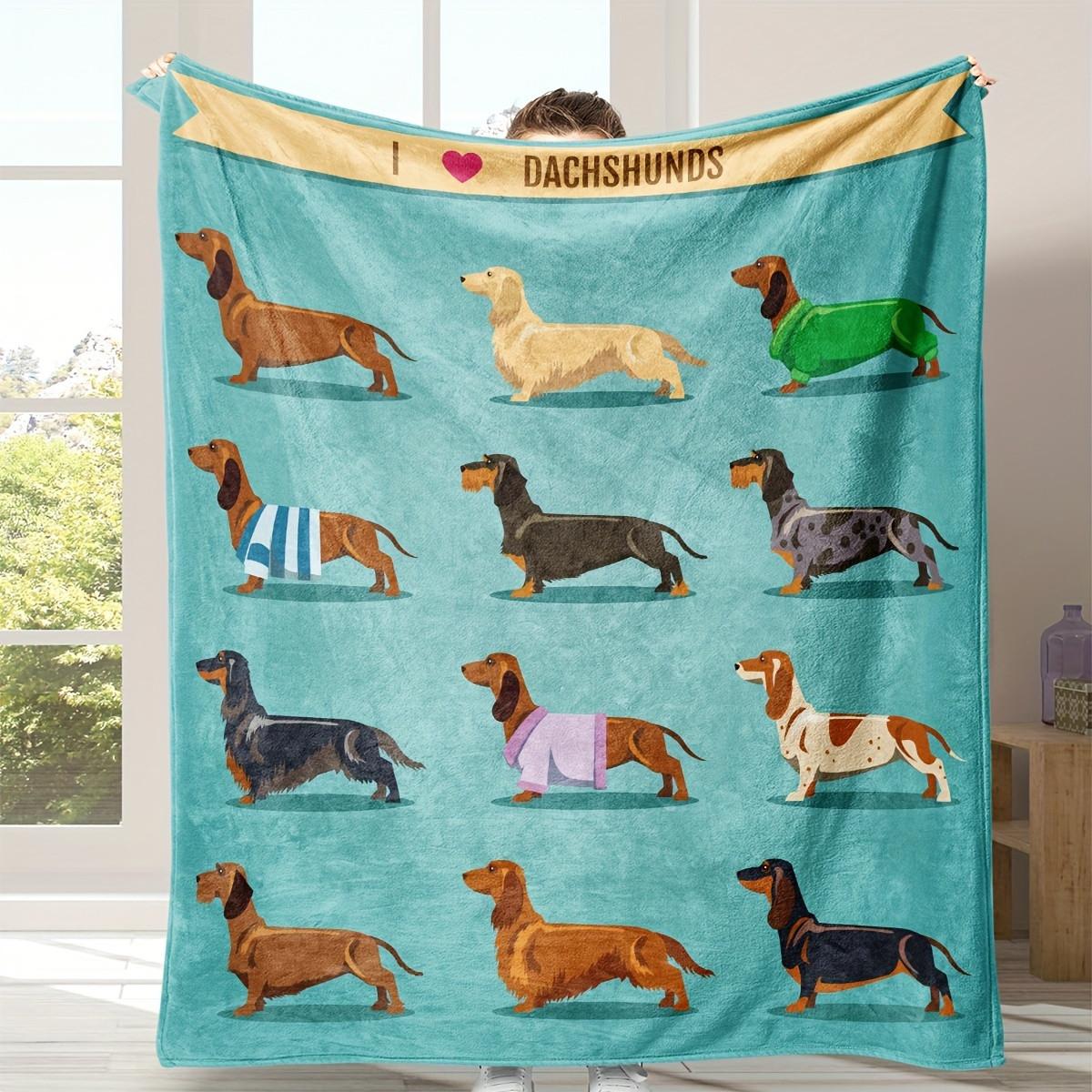 

Dachshund Dog Flannel Blanket - Soft Blue Cozy Weiner Dog Lover Sofa Throw 70x100cm