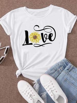 (Asian Size) Clothing Casual Love Letter Style Cute Sweet Tshirt Women Short Sleeve Fashion Print Lady Tee Top Female Graphic T-shirts