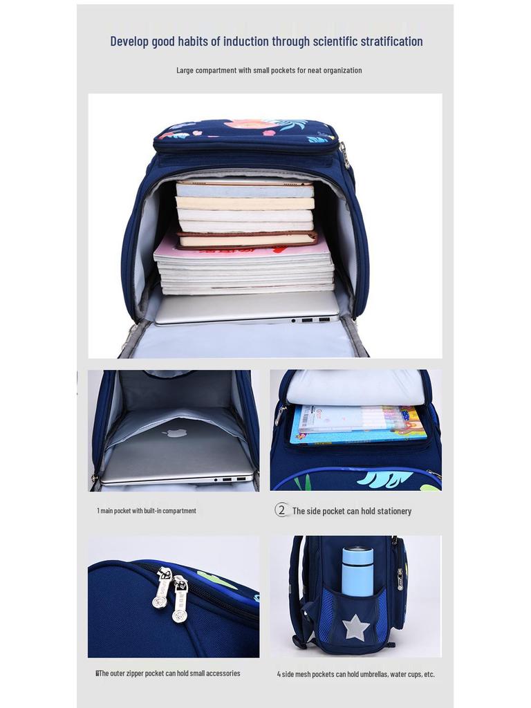 Children's Space-Themed School Backpack, Grades 1-6, Ages 6-12, Spine Support for Boys and Girls