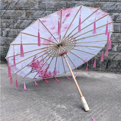 New 82CM Pink Flowers Silk Decorative Umbrella Han Cos Props Tassel Umbrella Ancient Chinese Classic Oil Paper Parasol