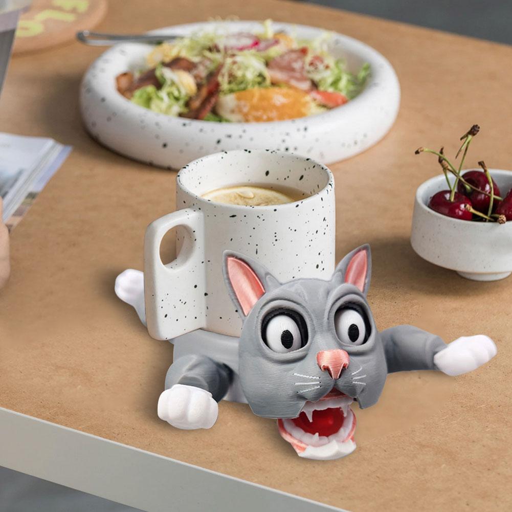 Creative 3D Printed Cat Coasters Funny Panicked Cat Cup Pad Cup Holder Office Desktop Home Decoration Ornament