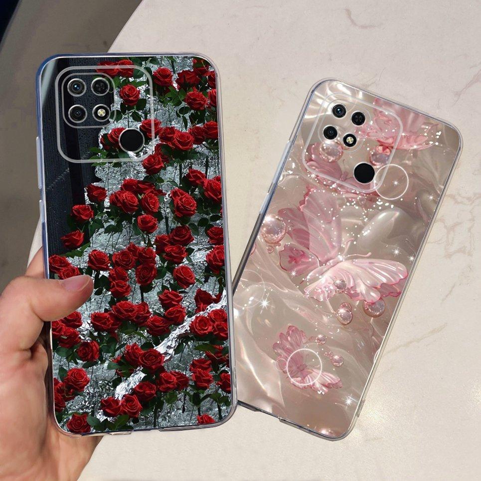 For Cover Xiaomi Redmi 10 10A 10C 2022 Phone Case Butterfly Flower Colorful Girly Funda Transparent Soft TPU Silicone Back Cover