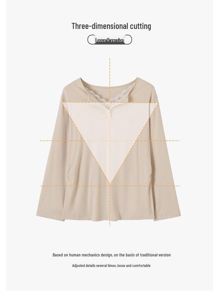 Women's Autumn Cotton Pajama Set with Chest Pad - Long Sleeve, Long Pants, Sporty Outdoor Homewear