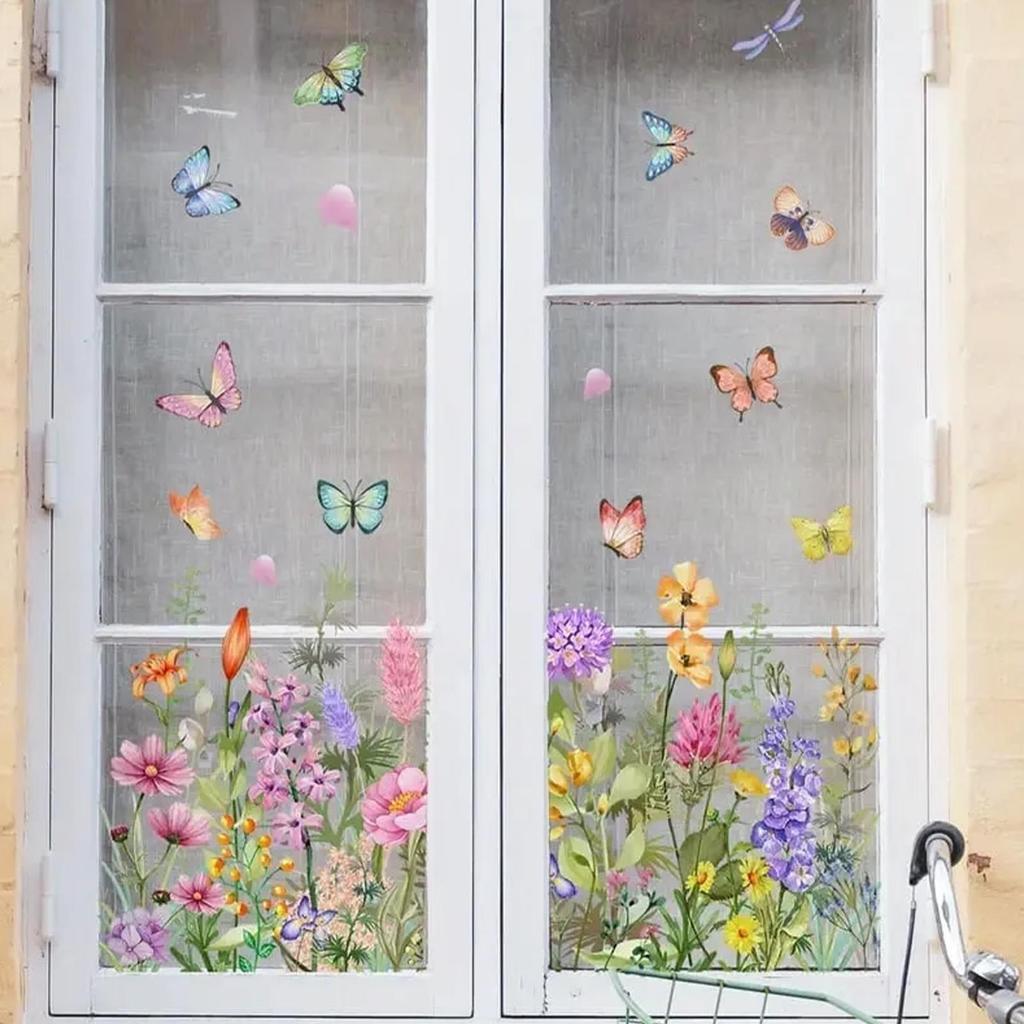 Window Stickers Removable Colorful Floral Bouquet Spring Decals For Door Mirror Wall Bathroom Kitchen Home Restaurant Decor