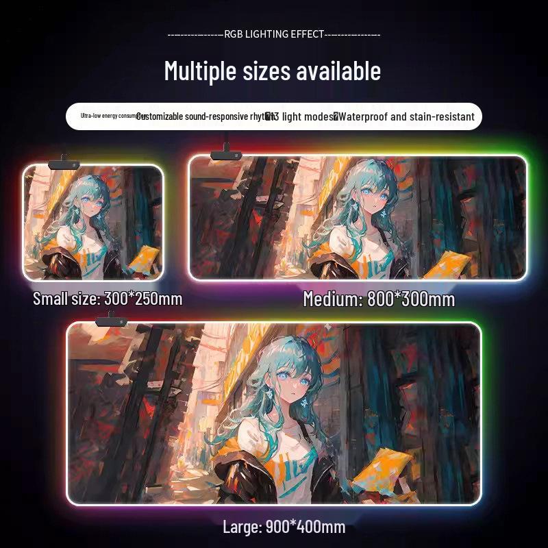 RGB Glowing Cartoon Gaming Mouse Pad - Thick, Non-Slip LED Desk Mat
