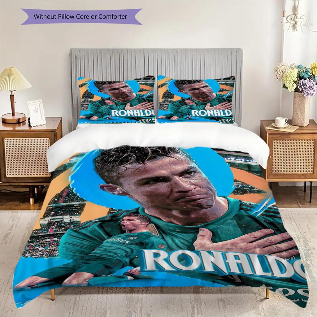 Cristiano Ronaldos Passion Field Three-piece Set (1 * Duvet Cover + 2 * Pillowcase, Without Core) 2D Flat Bedding Set Duvet Cover and Pillowcase