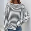 Nuova maglia da donna a maniche lunghe primaverili e autunnali e girocollo in maglia con design a strisce, maglione ampio e sexy in maglia