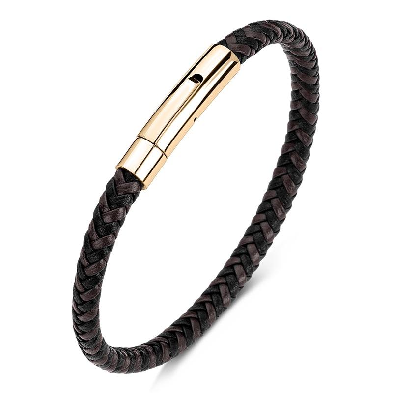 Pulsera Clásica de Acero Inoxidable para Hombre y Mujer Cuerda Trenzada de Cuero Rojo Vino Botón Negro de Alta Calidad Joyería Regalos