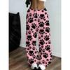Ladies Pink Paw Print Sweatpants - Loose Version Elastic Waist Jogging Belt Paw Print Pattern and Side Pockets