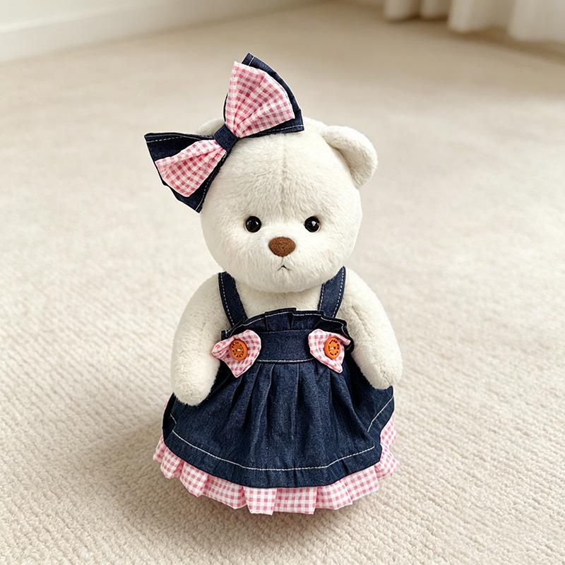 Medium Bear Outfit - Blue Pink Striped Carrot Overalls Set