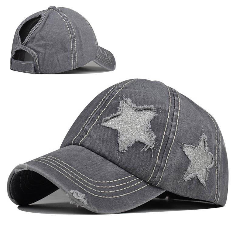 

Duck Tongue Cap Pure Cotton Washed Ponytail Holes Five Pointed Star Cap Baseball сірий колір