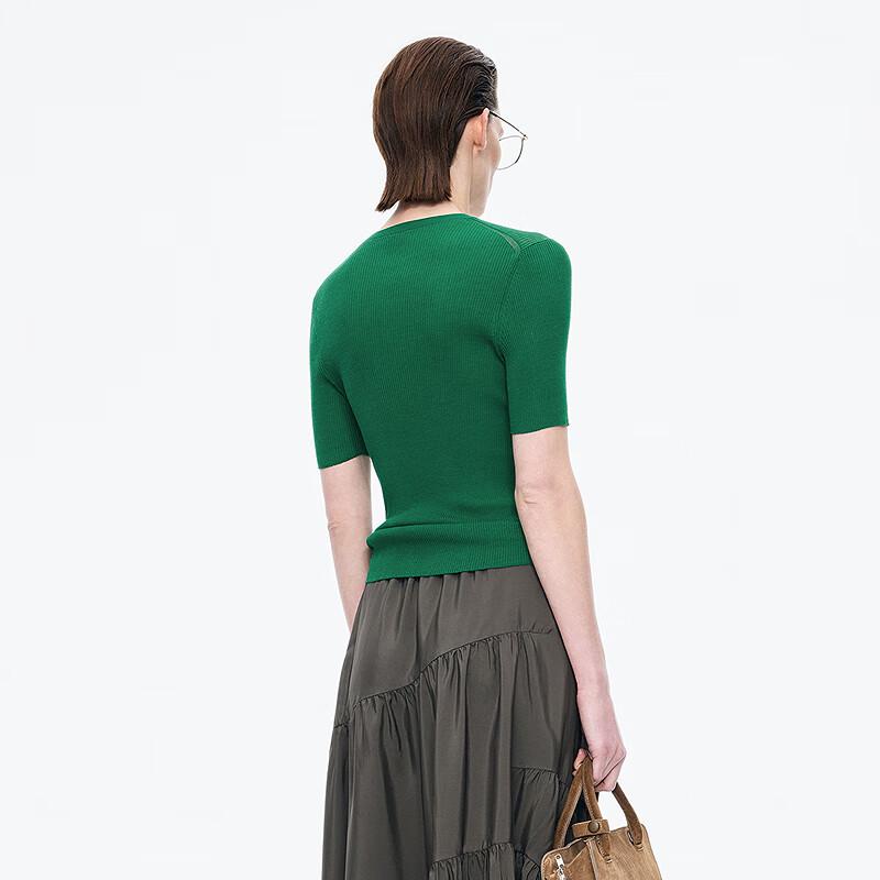 JNBY 2025 Autumn Slim-Fit Round Neck Short Sleeve Knit Top