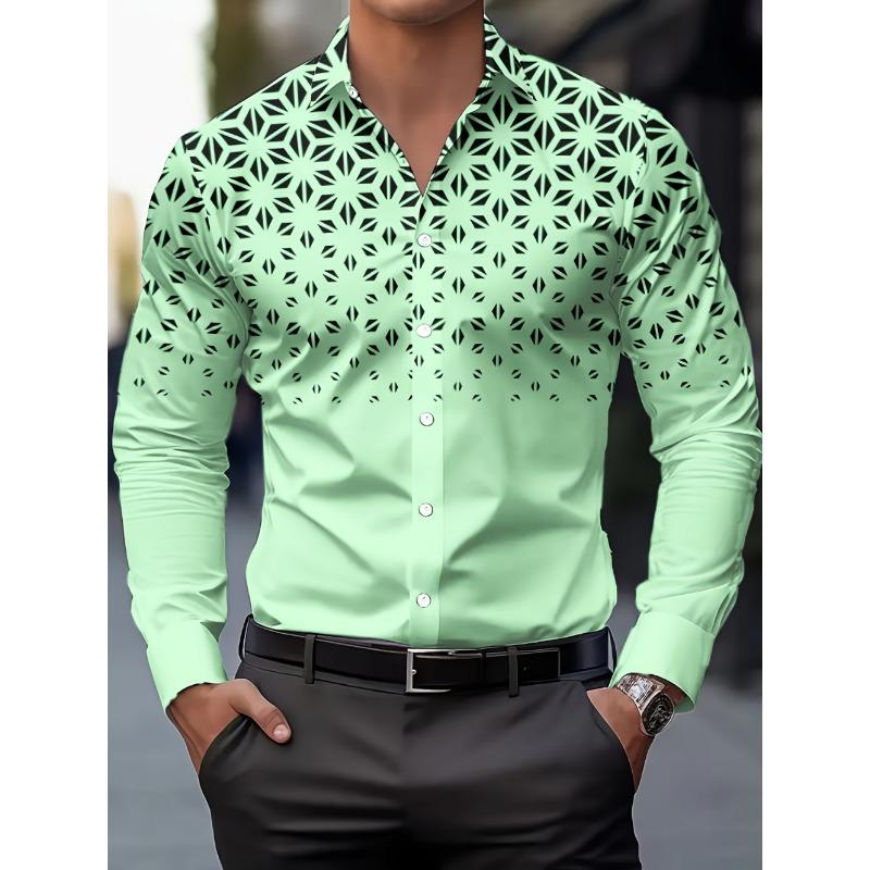 Gradient Polka Dot Print Men's Long-Sleeve Shirt Classic Fashion Lapel Button Casual Fit Shirts Business Soft Men Social Clothes