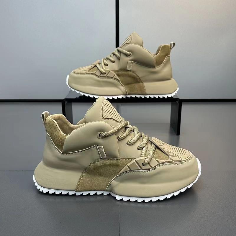 Casual Microfiber Leather Spring Breathable Increased Internal Platform Shoes for Male Women Fashion Running Chunky Sneakers