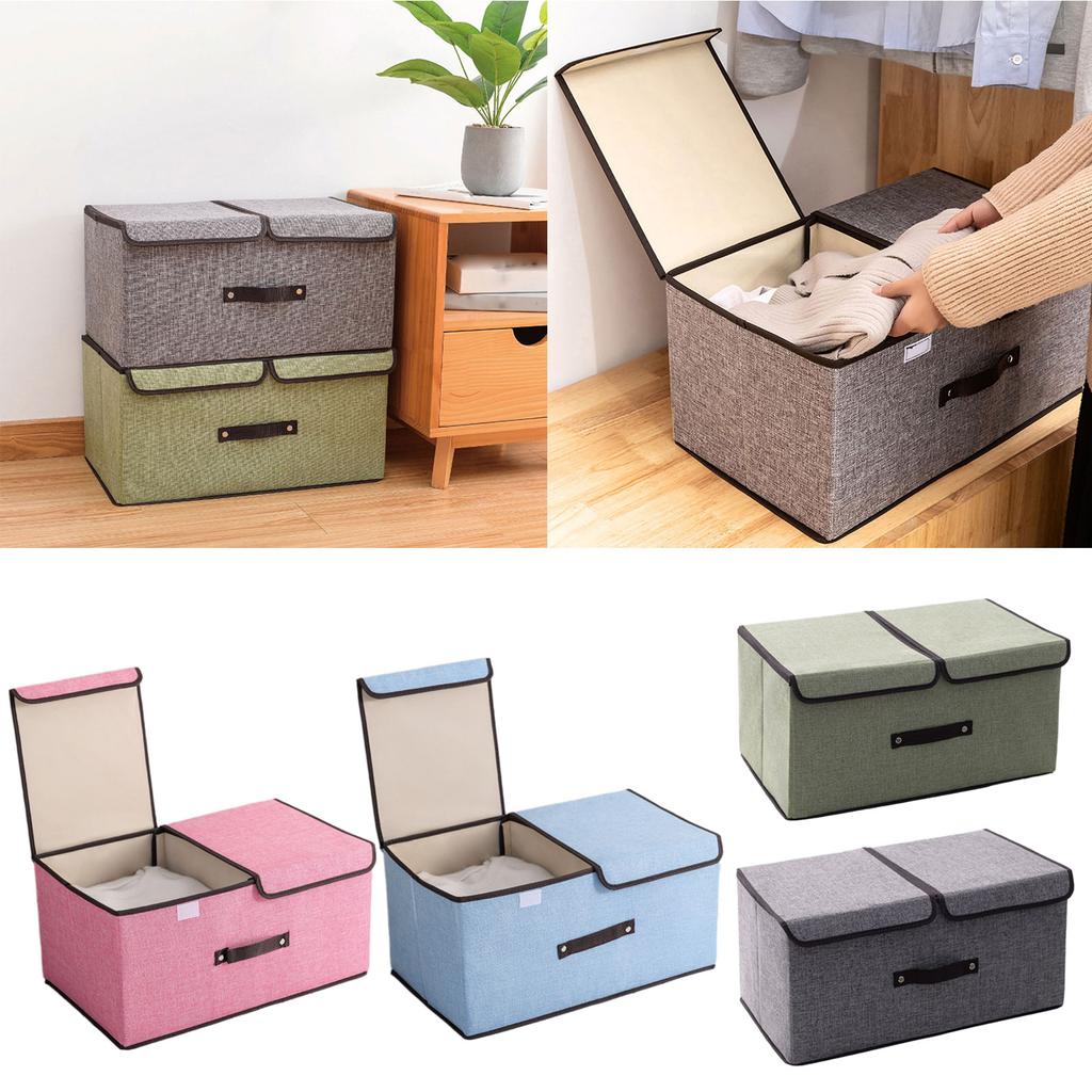 Foldable Cotton Linen Storage Box Convenient Double Lid Underwear Organizer Clothing Container for Home Organization