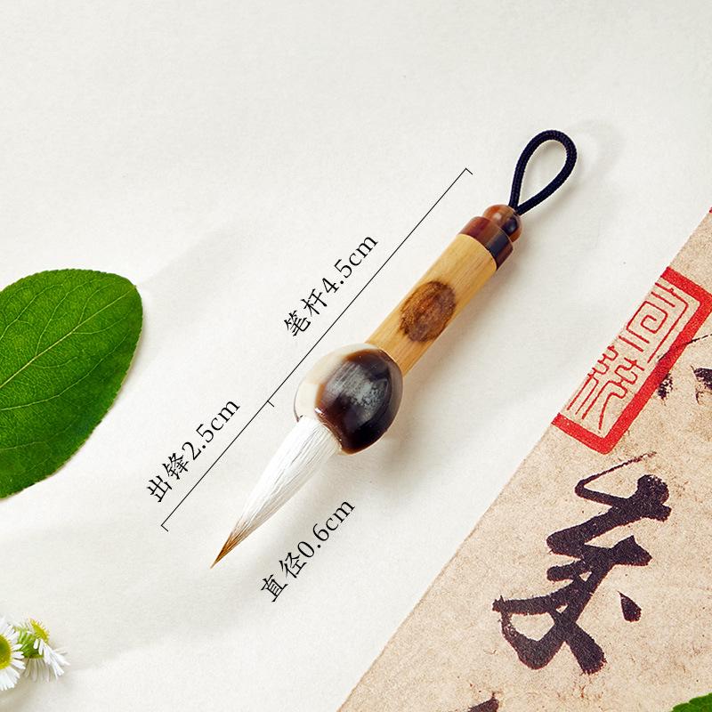 Mini Natural Xiangfei Bamboo Handle Brush with Wolf and Sheep Hair, Faux Horn Pendant – Ideal for Writing and Painting