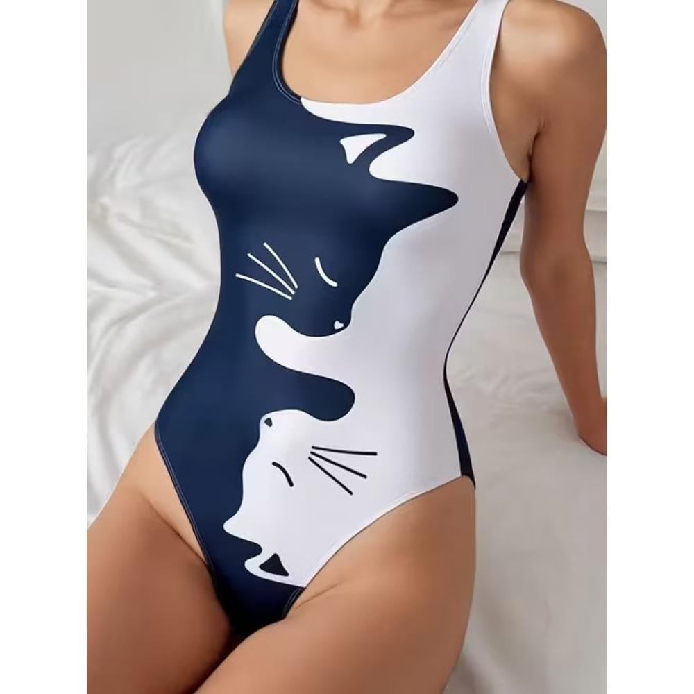 Costume da bagno intero estivo sexy con stampa geometrica, vestibilità aderente e snellente, profondo scollo a U sulla schiena, costume da bagno alla moda che attira l'attenzione per spiaggia, piscina, vacanza