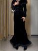 Retro Fur Trim Patchwork Bodycon Coat & Velvet Long Skirt Set - Elegant, Warm, Autumn/Winter Fashion.