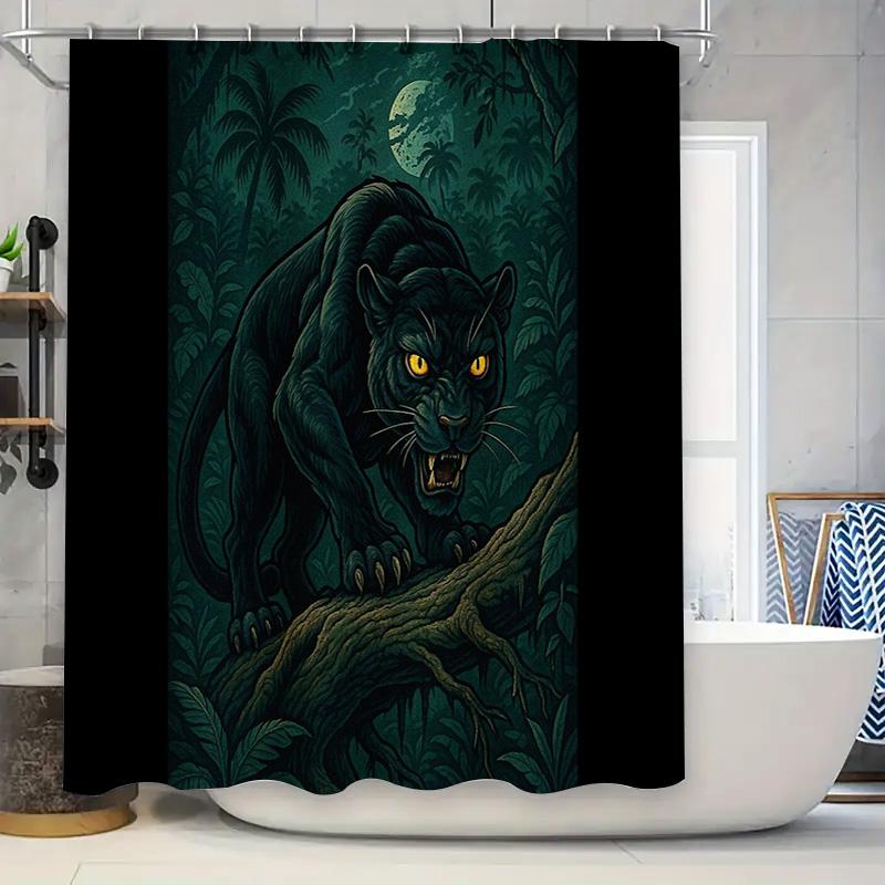 Jungle Cat Shower Curtain Wild Animal Forest Decor Bathroom Set Vintage Nature Landscape Tapestry Home Decor Artistic Wildlife P 90x180cm