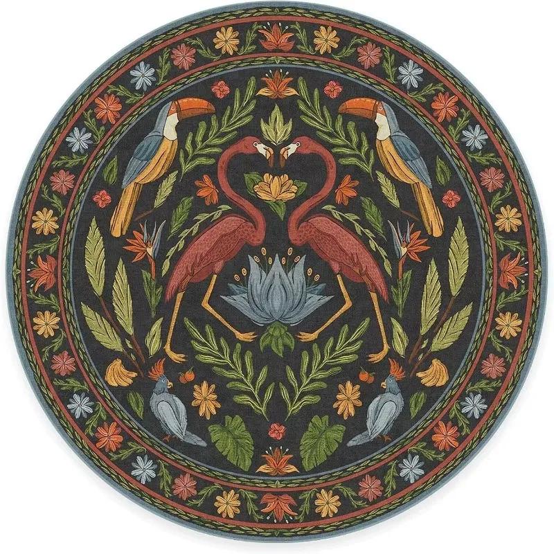 

Круглый ковер для гостиной для спальни, прикроватный, противоскользящий коврик для пола, ковры с животным и растительным принтом в богемном стиле, ковер для ретро-украшения дома 40x40cm