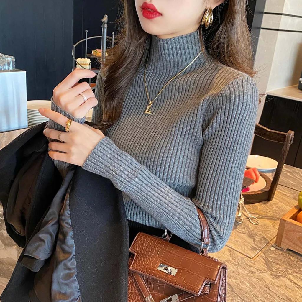 

Свитер с половиной высокого воротника, осенние и зимние универсальные свитера, тонкие полоски с длинными рукавами, верхний трикотаж XL серый