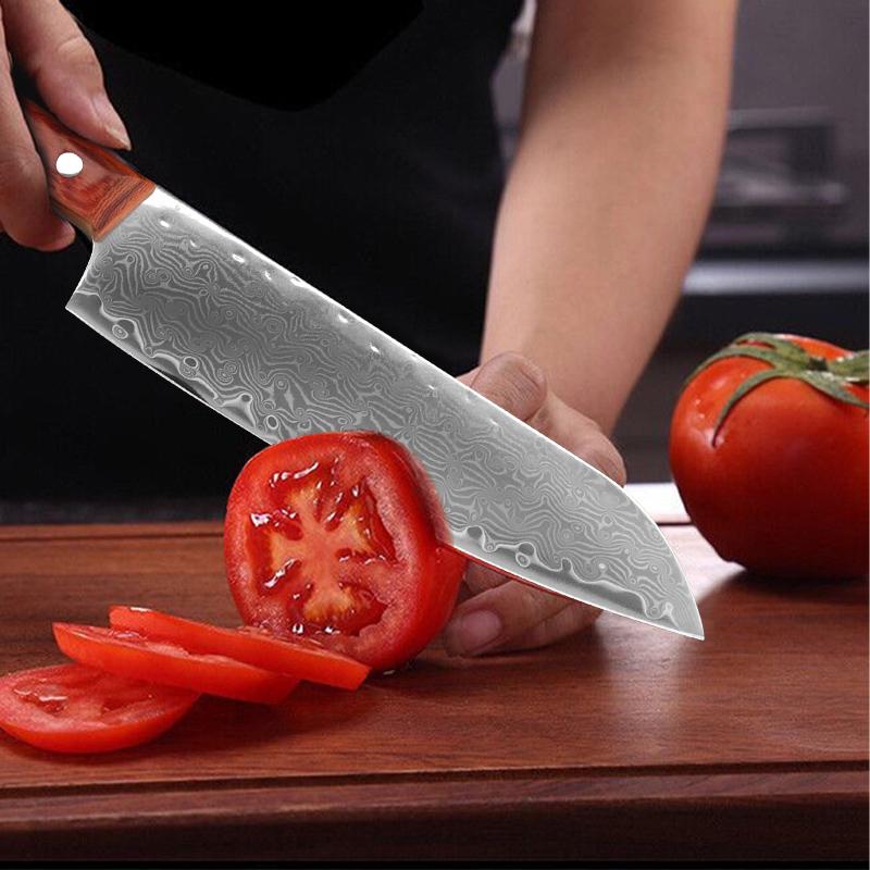 Kitchen Knife Damascus Steel Chef Santoku Cleaver Slicing Utility Knives Wood Handle Meat Fruit Vegetable Fish Butcher Knife