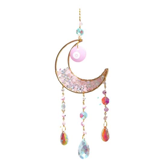 Yousheng Evil Eye Faux Crystal Suncatcher, Prism Rainbow Maker Window Hanging Decor, Wind Chime Style Moon Sun Catcher for Home Garden Decor