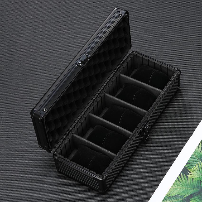 Aufbewahrungsbox für Uhren aus Aluminiumlegierung mit beweglichen Trennwänden - Schwarze Vitrine