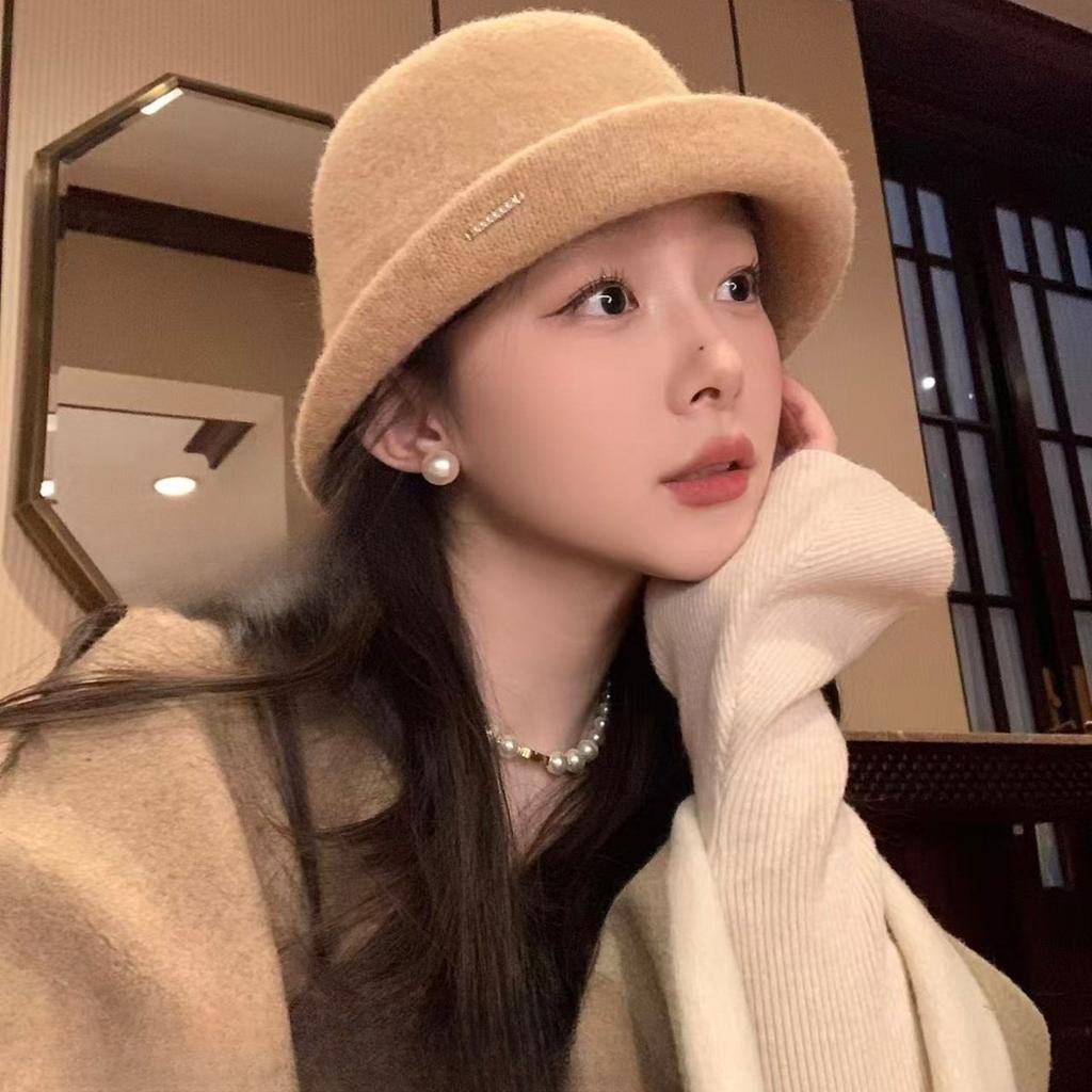 Curly Wool Top Hat for Women Autumn and Winter Fashionable Daughter's Hat Face Showing Little Fisherman Hat Women's Basin Hat