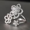 Floral shiny open ring female, three inlaid zircon lady accessories  new lily ring