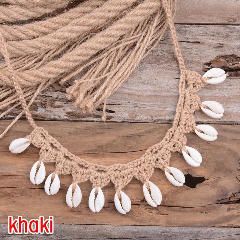 Bohemian Shells Necklaces for Women Handmade Woven Rope Chain Choker Necklace Summer Beach Beaded Necklaces Jewelry.