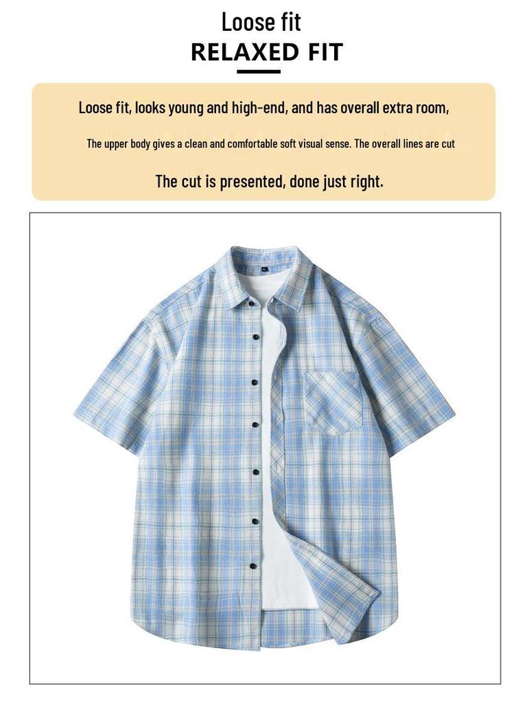 Trendy Men's Hong Kong Style Plaid Shirt - Casual Summer Short Sleeve
