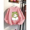Crewneck Sweatshirt for Girls Featuring an Adorable Cat In a Frog Hat, Suitable for Machine Washing
