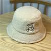 Cute Bear Embroidery Warm Lamb Wool Fisherman Hat Children Autumn and Winter Warm Basin Hat Bucket Hat