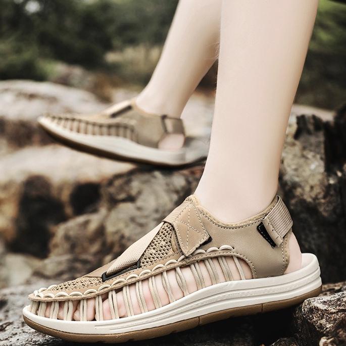 Fashion Sandals for Men Fashion Handmade Woven Sandals Summer Breathable Mesh Sandals Mens Casual Sports Sandal Non-Slip Beach Sandalias