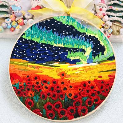 Beauty Garden Flowers Stamped Cross Stitch Embroidery Kits with Hoop Cloth Color Thread Handmade Handmade Birthday Gifts 25/30cm