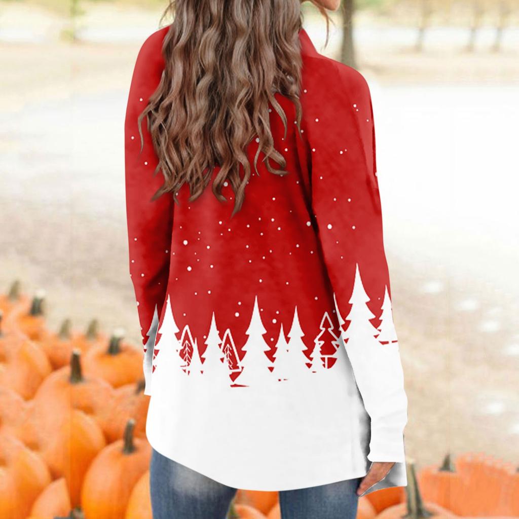 Women's Fashion Casual Christmas Print Mid Length Slim Fit Cardigan Coat