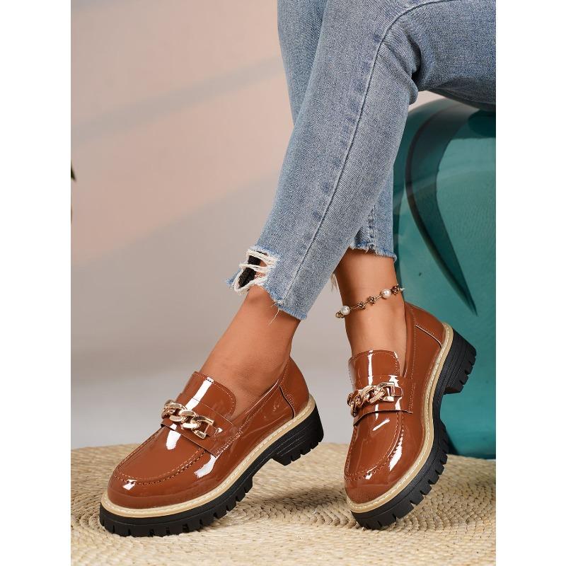 Metal Chain Low-top Shoes 2025 Autumn New Platform Muffin Kick Plus-size Loafer Girl