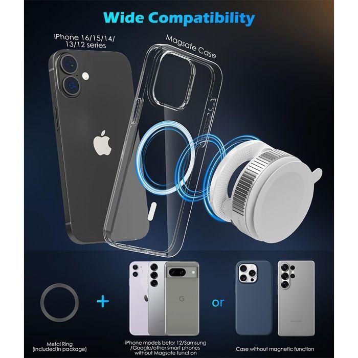 Magnetic Phone Holder - White - Adjustable - Powerful Suction Cup - Multi-Scenario - 360° Rotation