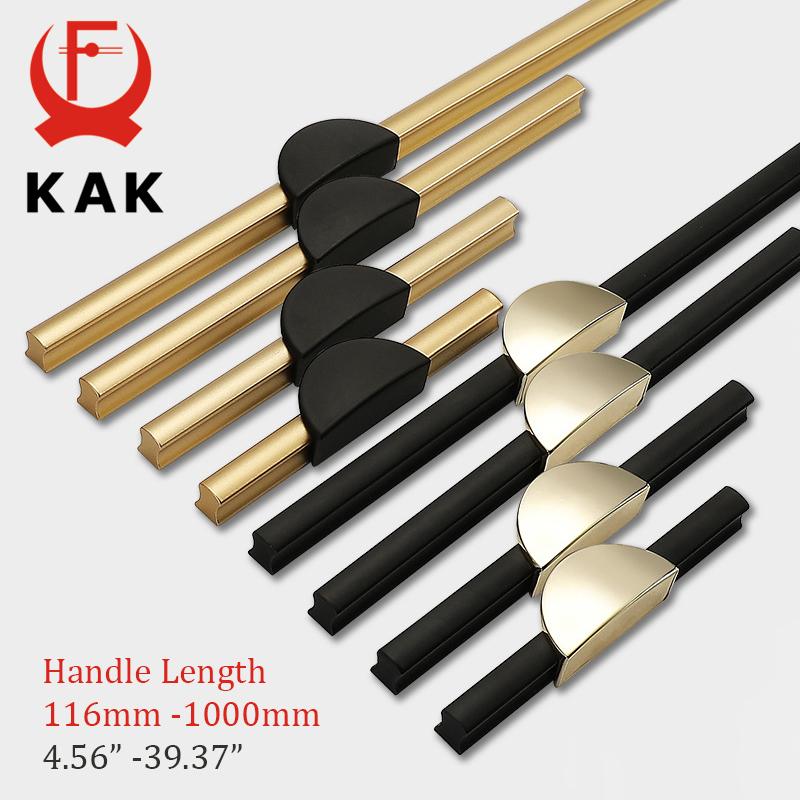 KAK Black Kitchen Cabinet Handles Gold Cupboard Door Pulls Drawer Knobs Bedroom Door Long Furniture Handle Hardware 1000mm