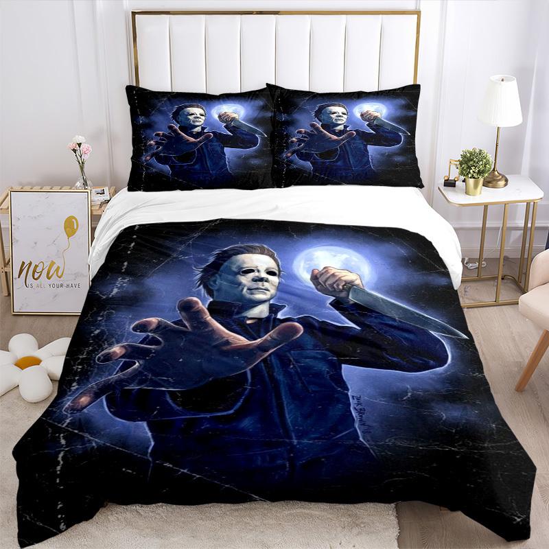 Michael Myers Halloween Horror Knife Bedding Set Comforter Cover Gift for Bedroom,Includes 1 Cover and 2 Pillowcases, No InsertB228