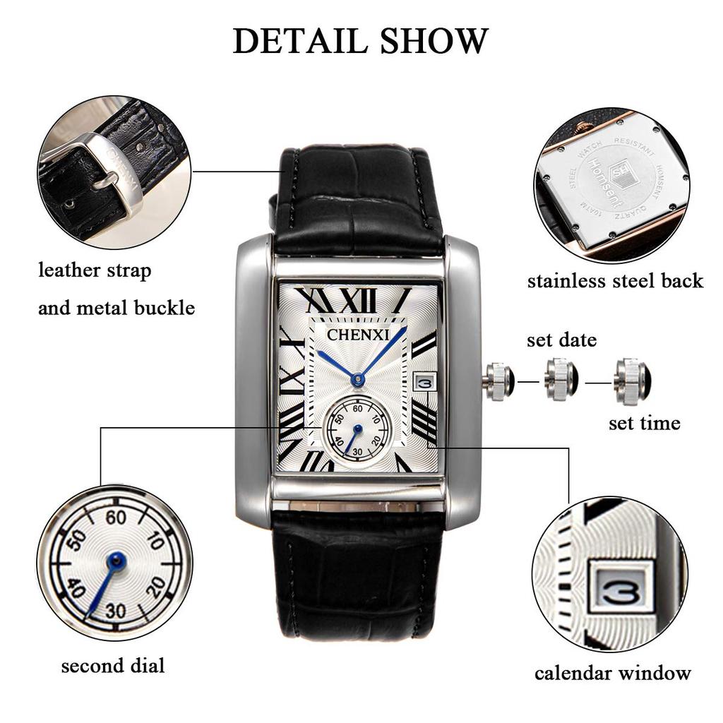 JewelryWe Men's Watch with Roman Alphabet Dial and Leather Band, Blue, for Commuting and School